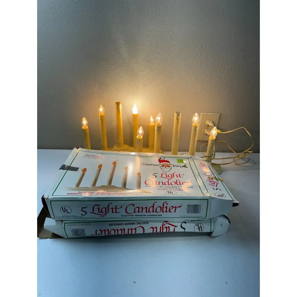 Beacon 5 Light Window Candolier Electric Candelabra Christmas Candles - Lot of 2
